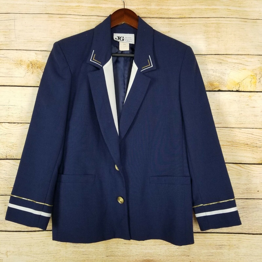 Vintage JG Collection by Joyce Womens Blazer Size 10 Petite Navy Blue Sailor